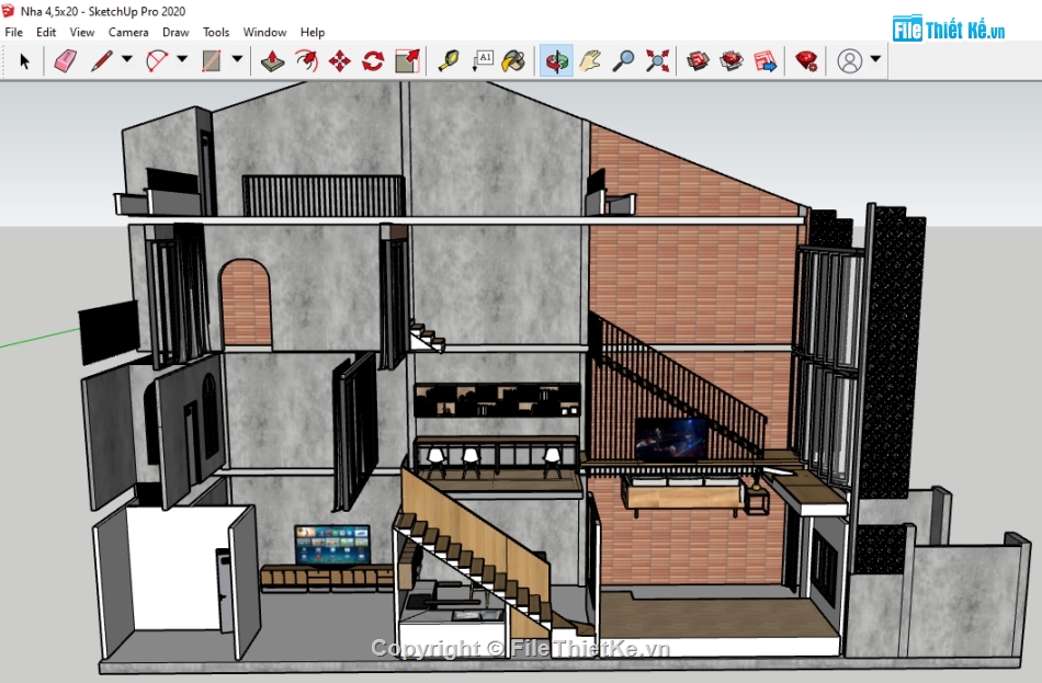 nhà phố 3 tầng su,su nhà phố 3 tầng,model sketchup nhà phố 3 tầng,File sketchup nhà phố 3 tầng